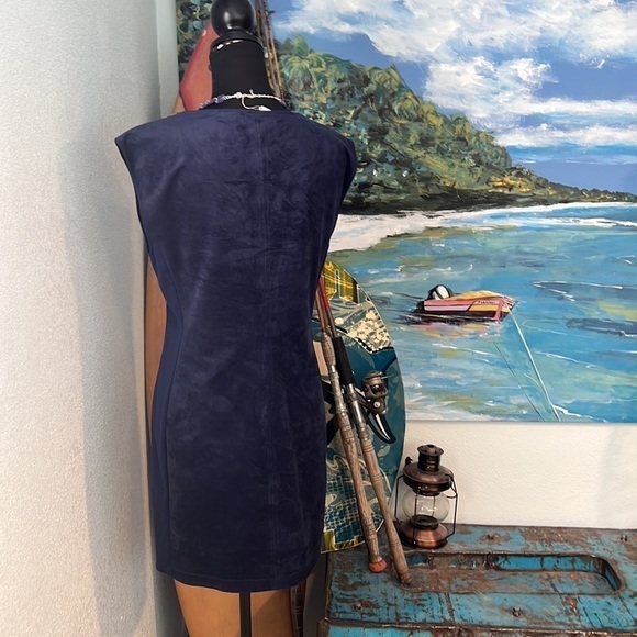 SUEDE,BCBGMAXAZRIA, Gorgeous Blue Suede, Stretch Side Panels, Zipper Shoulders,M - Picture 8 of 13